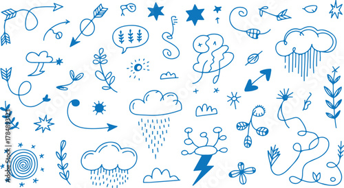 Seamless vector doodle set pattern illustration of hand drawn weather icons