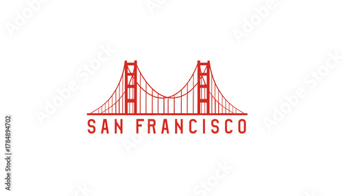 Minimalist logo of San Francisco featuring the Golden Gate Bridge in red on a white background.