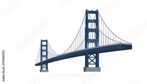 Illustration of a blue suspension bridge on a white background