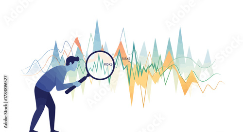A person analyzing a complex data visualization using a magnifying glass, focusing on the details.
