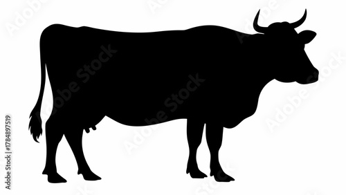 Elegant black silhouette of a horned dairy cow, perfect for branding, agriculture and farm design projects