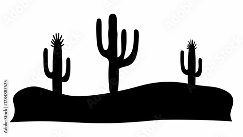 Iconic desert landscape silhouette featuring saguaro cacti under a vast sky, evoking arid beauty and natural resilience.
