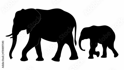 Majestic mother and baby elephant silhouettes walk together, symbolizing family and connection
