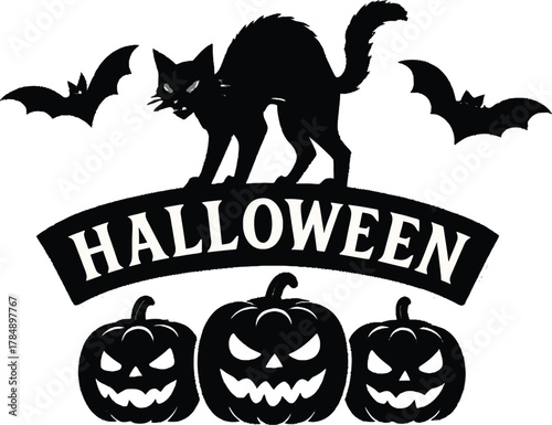 halloween pumpkin and bats