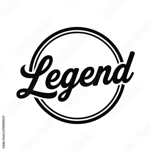 Black script text legend inside double ring on white background word calligraphy