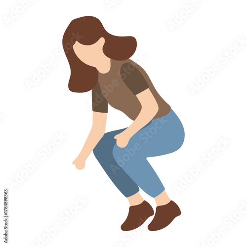 Woman Squatting in Casual Clothes Illustration