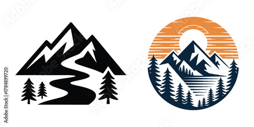 Mountain River Sunrise Illustration Vector