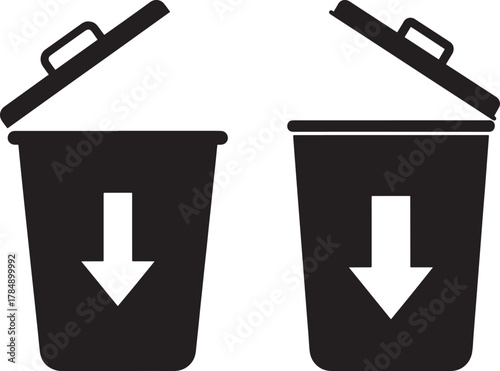 Two trash cans with down arrow silhouette
