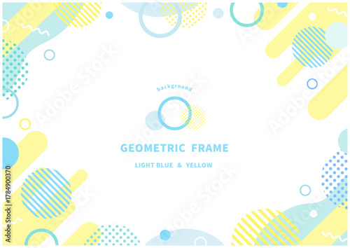 ポップで爽やかな幾何学アート背景デザイン（メンフィス風・ブルーイエロー配色）