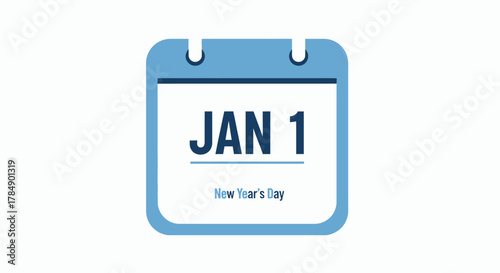 Blue calendar icon displays "Jan 1" with "New Year's Day" below on a white background
