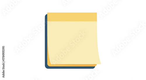 A flat, vectorized illustration of a yellow sticky note pad with one top sheet slightly lifted, on a white background