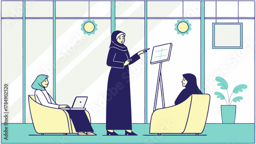 Arabian Businesswoman Leading Office Presentation Vector Illustration