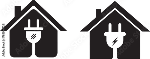 Two houses with electrical plugs silhouette