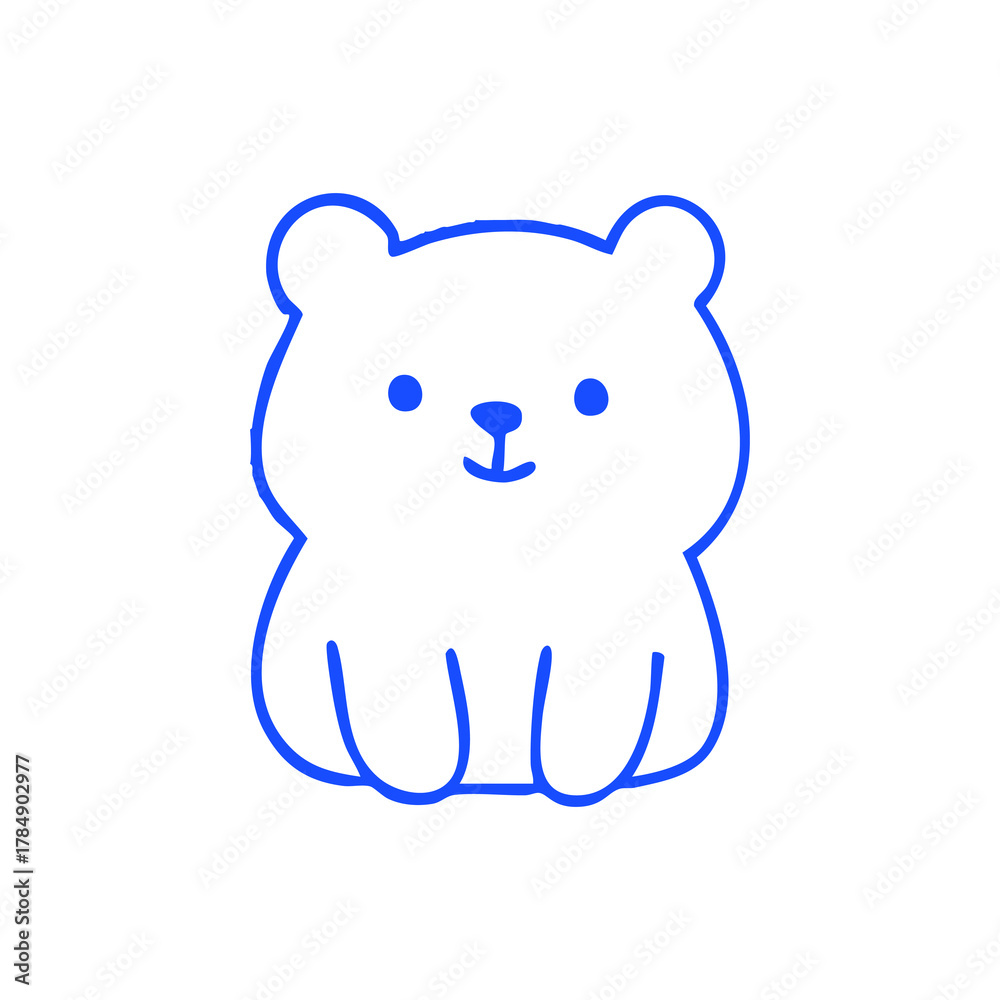 Fototapeta premium Simple blue outline of a stylized, rounded bear