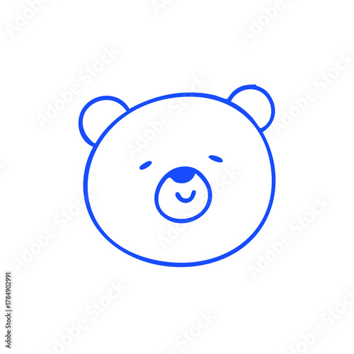 Simple blue outlined bear face with a gentle smile