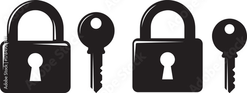 Two padlocks and keys silhouette