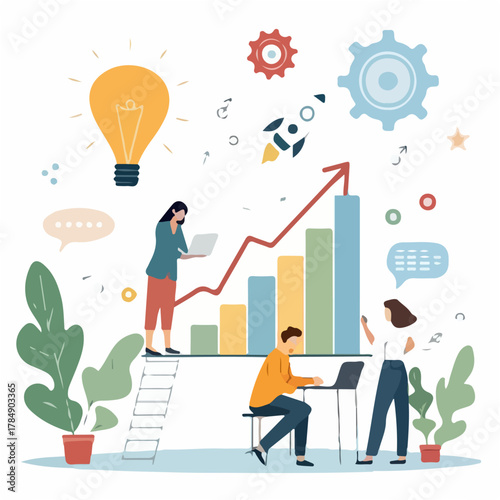Startup Process and Business Development Vector Illustration