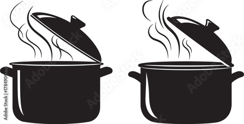 Two steaming pots silhouette