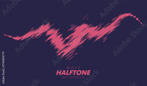 Abstract vector torn halftone fluid wave. Scratched dotted pop art wavy dynamic texture.