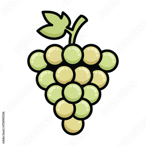 a minimalist modern vector icon of a white grape cluster, using pale green, golden yellow, and light beige hues, isolated on a solid white background.