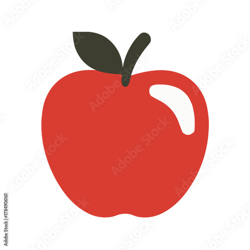 a minimalist modern vector icon of an apple, using vibrant red, deep green, and soft cream tones, isolated on a solid white background.