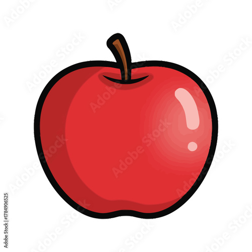 a minimalist modern vector icon of a red apple with stem, using cherry red, light beige, and soft brown hues, isolated on a solid white background.