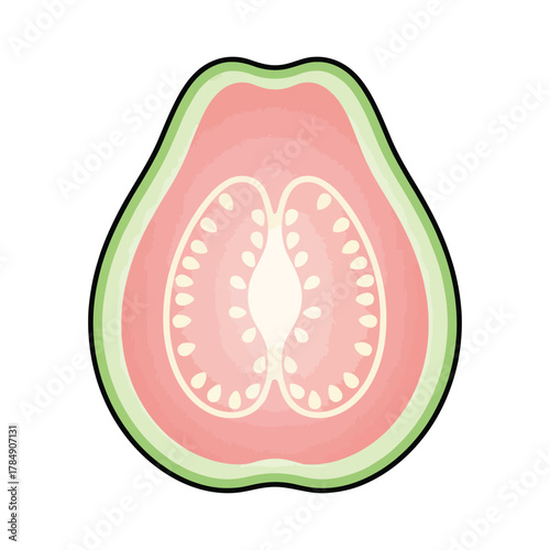 a minimalist modern vector icon of a ripe guava, using mint green, pastel pink, and ivory white hues, isolated on a solid white background.