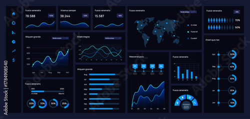 Dashboard chart. Analysis data graph, digital business report. Financial bar and diagram, control panel ui screen. Annual finance presentation, modern interface. Vector infographics template