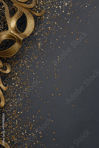 Elegant Gold Mask With Glitter on Dark Background for Festive Celebrations