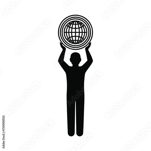 Man holding a globe with concentric circles illustration, representing global responsibility