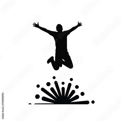 Man jumping with joy over water splash, celebrating success and freedom with energy