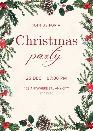 Neutral Minimalist Christmas Party Invitation- holiday invitation