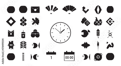 An organized grid showcases a wide array of monochrome vector icons, perfect for contemporary digital interface and graphic design needs, offering versatility.