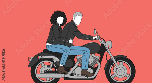 Adventurous couple embracing freedom and excitement on a motorcycle ride, feeling the wind and open road together