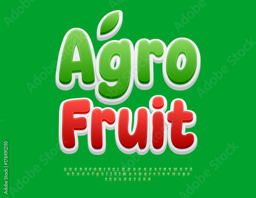 Vector Healthy concept Agro Fruit. Creative Green and White Font. Modern style Alphabet Letters and Numbers set