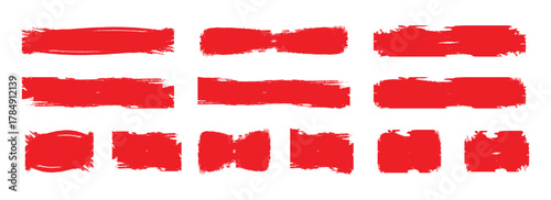 Collection of red paint strokes, set of hand drawn brush strokes, A high-quality black brush set. Red stripe flat element. red brush strokes Vector illustration