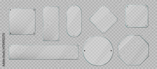 A3 frame. Glass wall poster, stand board mockup or advertising signboard. PNG a4 transparent vertical empty glossy round, square and rectangular. Vector design isolated realistic mockup set