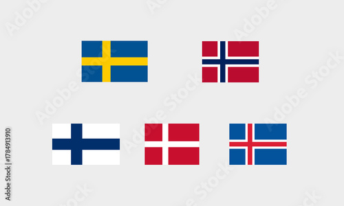 Nordische Flaggen – Schweden Norwegen Finnland Dänemark Island