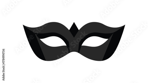 A simple stylized black masquerade mask with an elegant curved shape and pointed accents isolated on a white background for a clean design
