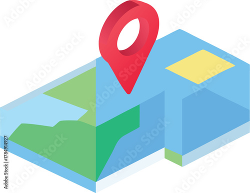 Isometric Map Vector Graphic with Location Pin Indicator City Navigation and Cartography Concept Modern Style Design for Travel Business and Technology Applications