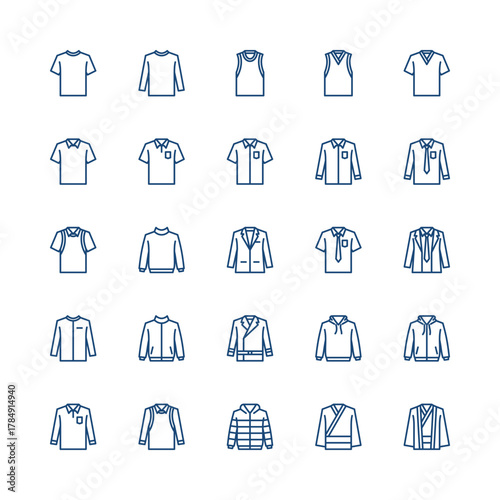 Menswear icon set. Men's clothing. Vector icons. Line icons
