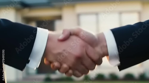 Business handshake with deal, agreement, and contract.
