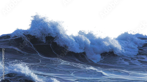 Powerful wave crashing with foamy spray, illustrating ocean energy and marine power dynamically