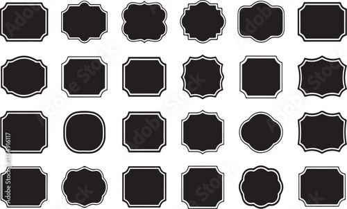 Collection of Black Decorative Frames and Labels on White Background badge border