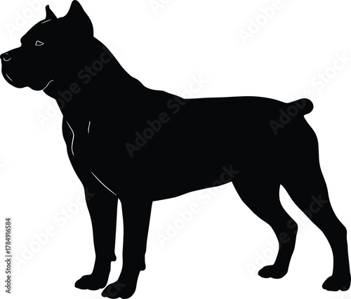 WSilhouette of strong muscular dog standing alert, powerful guard pet, loyal companion, confident posture, domestic animal illustration, strength and protection