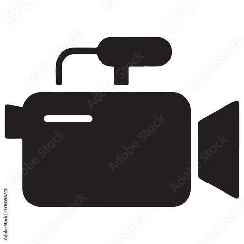 Black Videocamera Icon Illustration on White Background