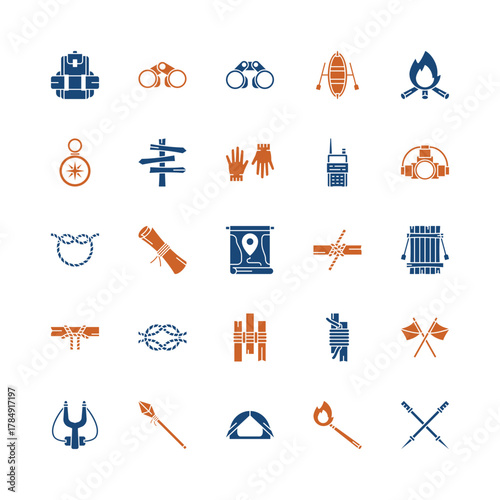 Scout, trip and adventure icons. Vector icons. Solid or glyph icons