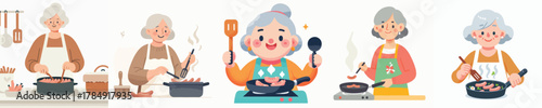vector grandmother fried sausage