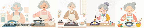 vector of grandmother frying eggs