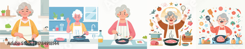 vector grandmother fried meat